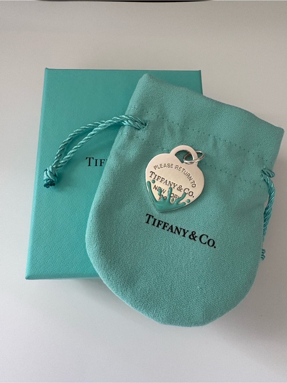 NEW Tiffany & Co. Enamel Sterling Silver Splash Heart Tag Large Pendant Charm